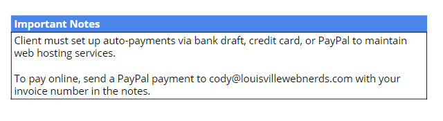 payment notes screenshot